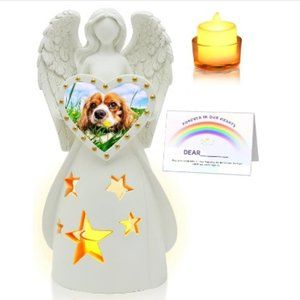 Dog Memorial Gifts - Changeable Photo Angel Candle Holder Pet Picture Frame